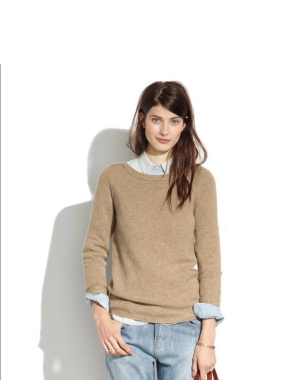 Madewell Tan Boatneck 100% Merino Wool Women's Pullover Sweater S